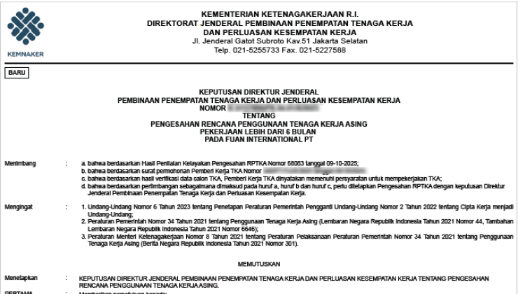 PENGESAHAN RPTKA / IMTA